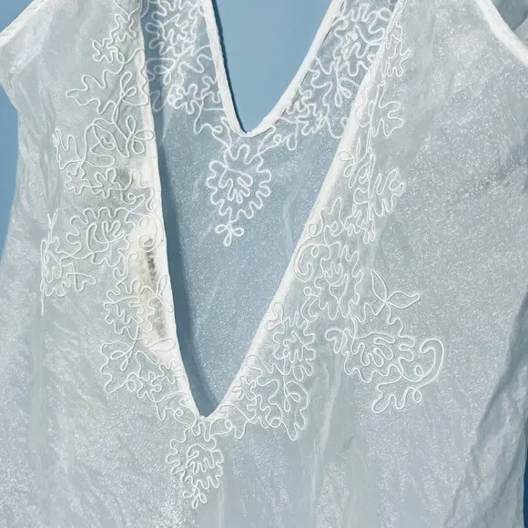 Vtg Victoria Secret Slip Dress Size Medium Chiffon Fairy Bridal Sheer Embroidery