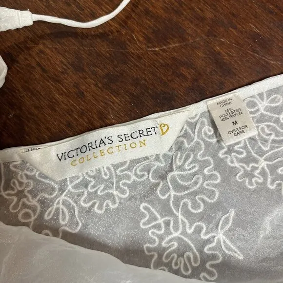 Vtg Victoria Secret Slip Dress Size Medium Chiffon Fairy Bridal Sheer Embroidery