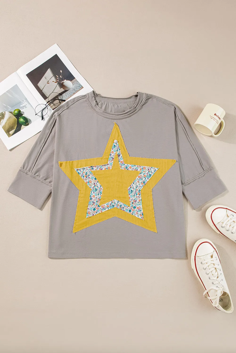 Waiting On A Shooting Star Medium Grey Floral/Star Top
