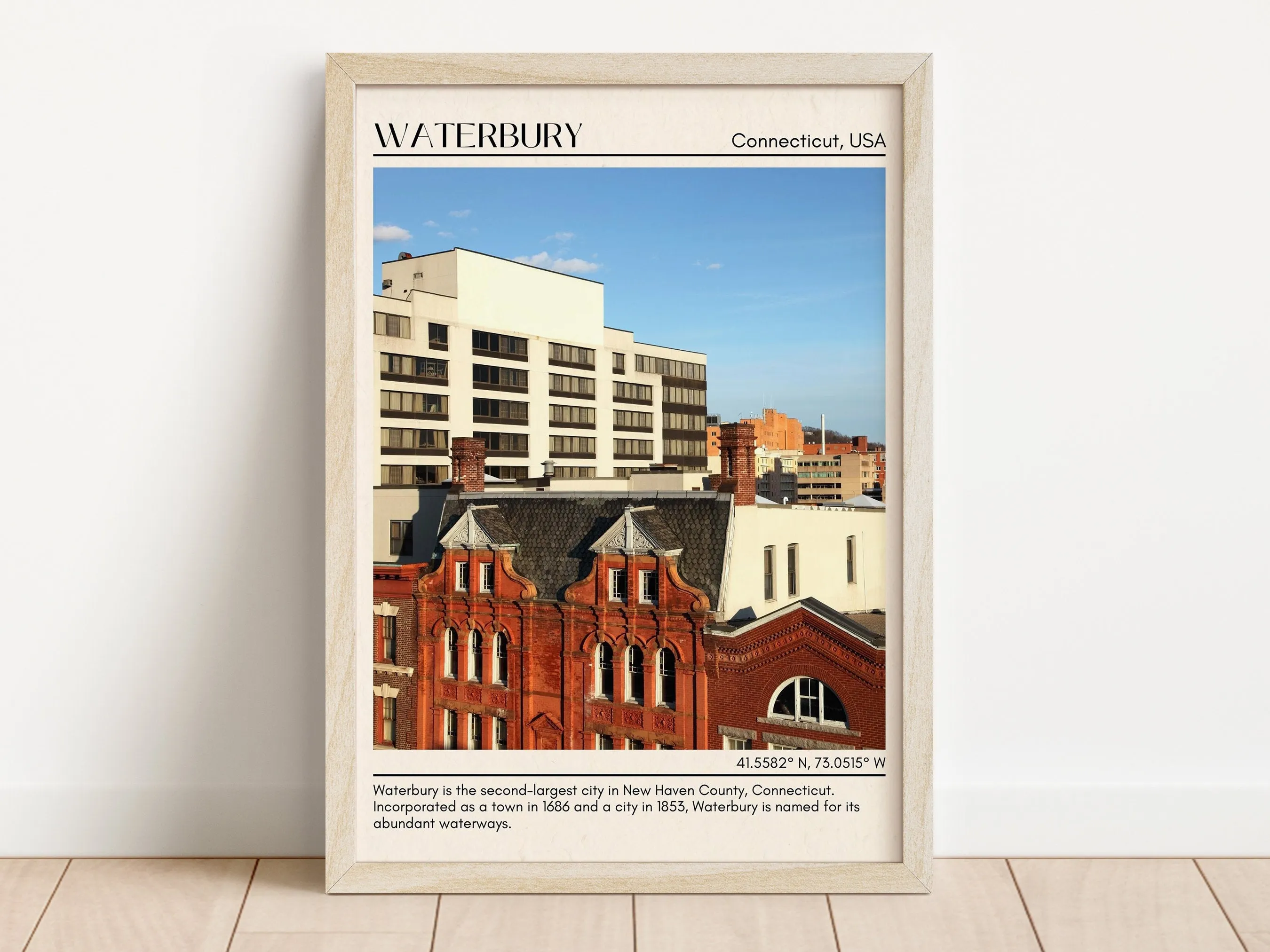 Waterbury Minimal Wall Art, Connecticut, USA