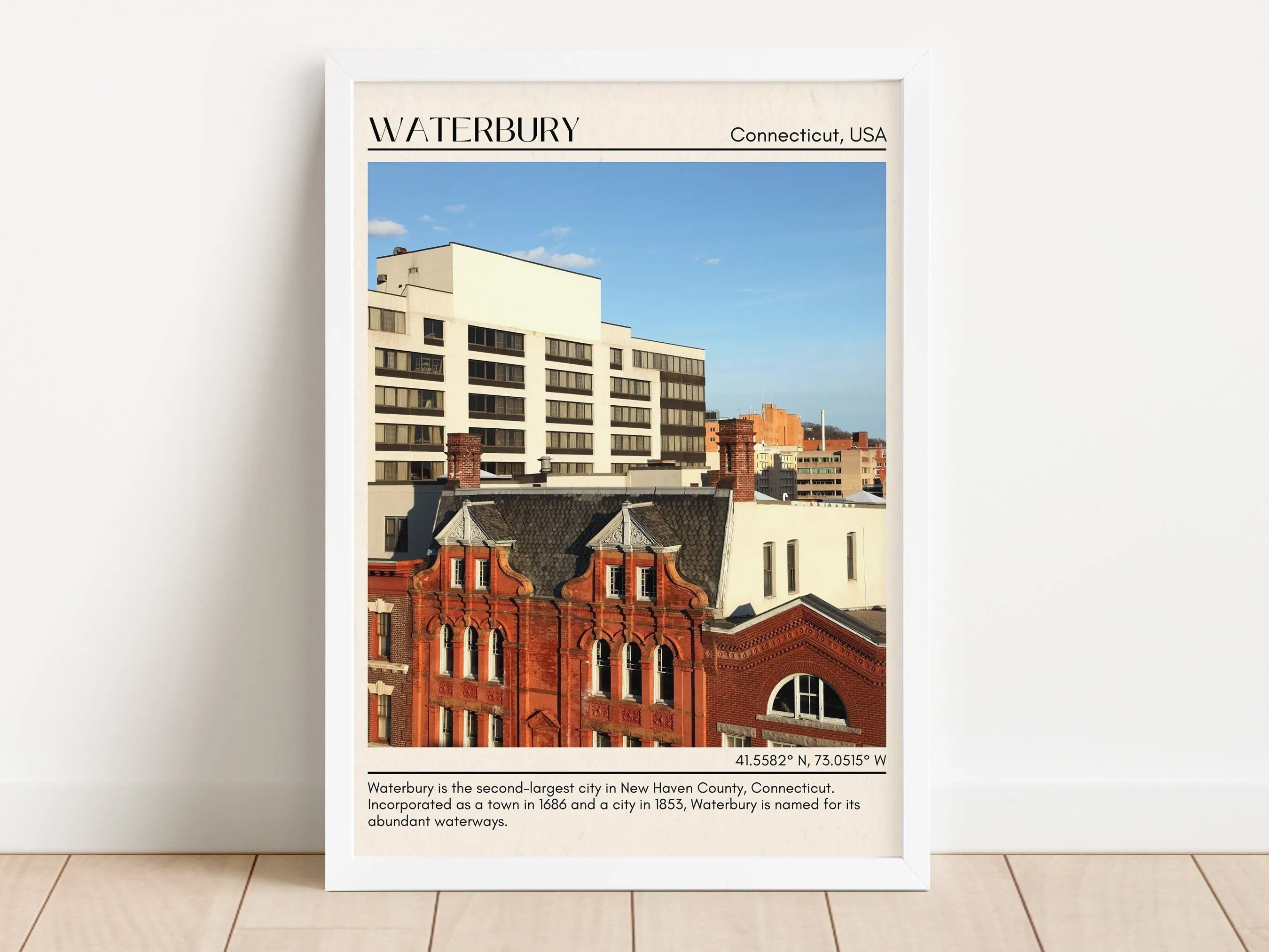 Waterbury Minimal Wall Art, Connecticut, USA