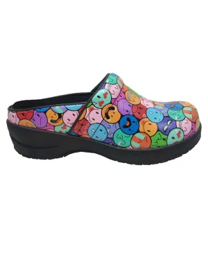 Wellness Faves Open Leather Clog Emojis