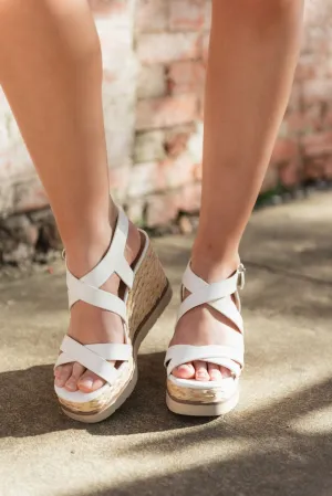 White Espadrille Platform Wedges