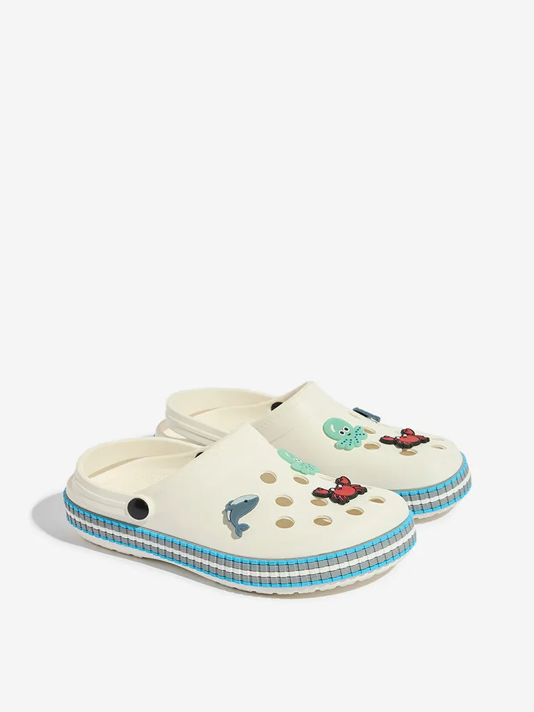 Yellow White Animal-Themed Applique-Detailed Clogs