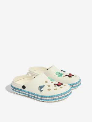 Yellow White Animal-Themed Applique-Detailed Clogs