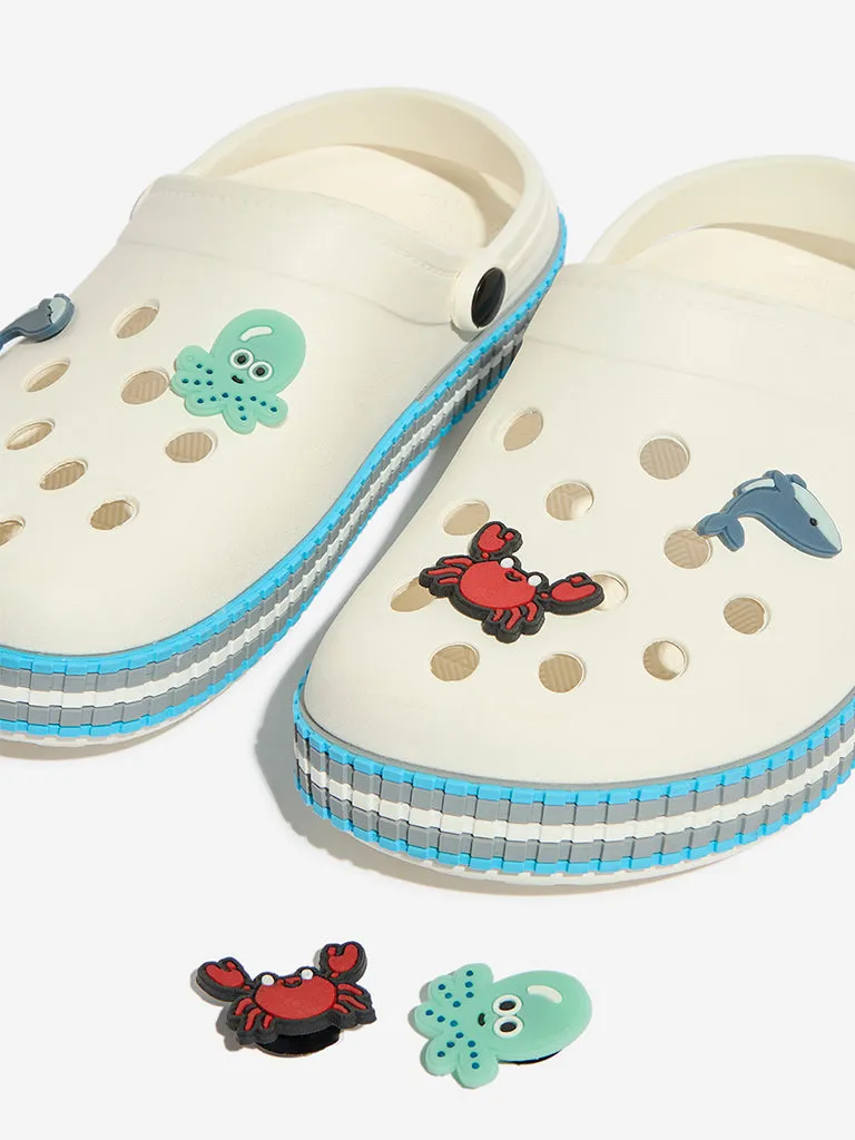 Yellow White Animal-Themed Applique-Detailed Clogs