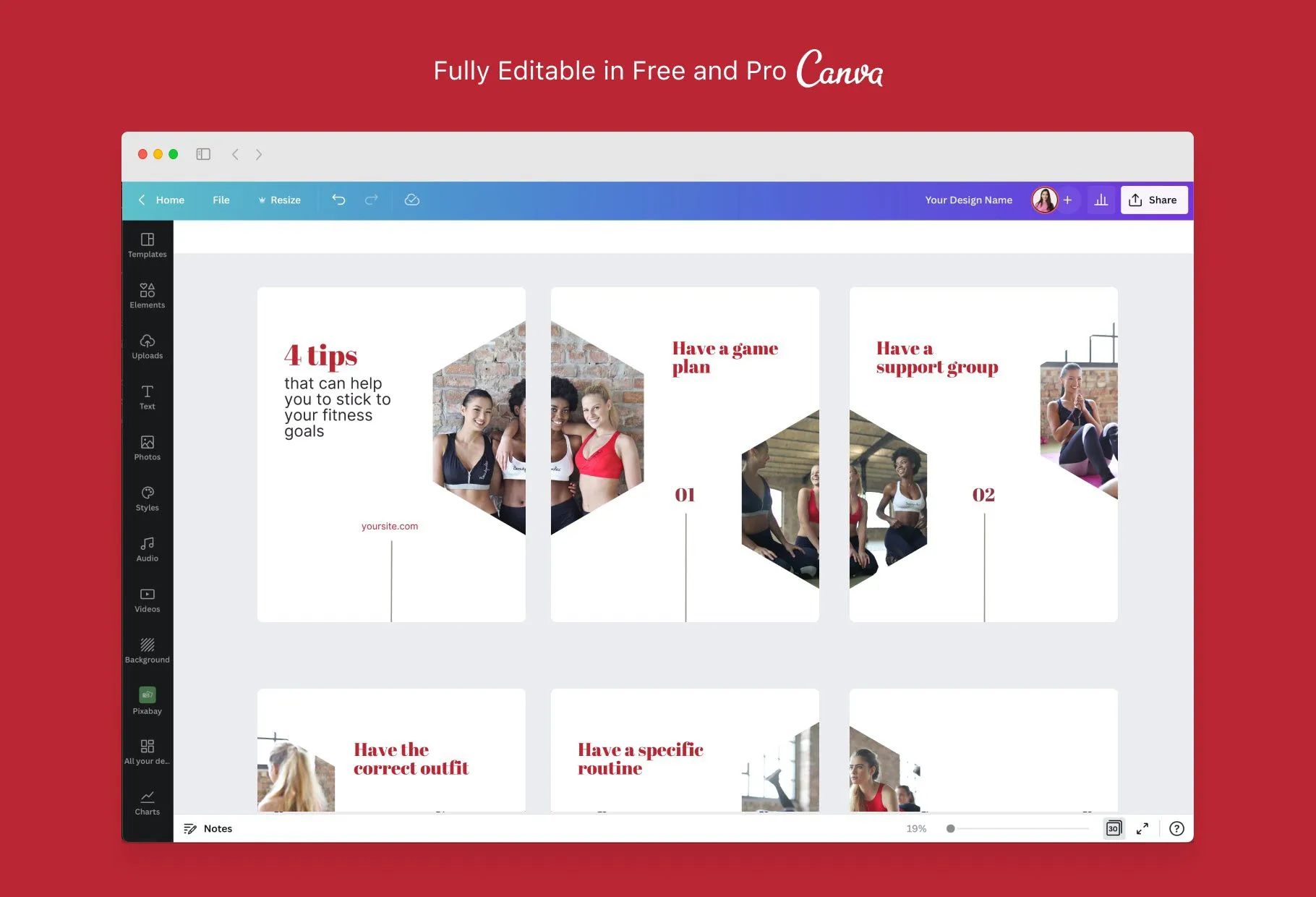 Zoe Fitness 6-Page Carousel Canva Template